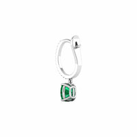 18K White Gold Cushion Shaped Emerald and Diamond Dangle Earrings
