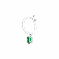 18K White Gold Cushion Shaped Emerald and Diamond Dangle Earrings
