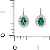 Platinum Oval Emerald and Diamond Halo Drop Earrings