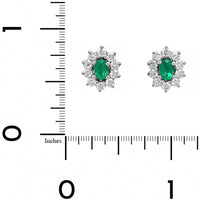 18K White Gold Oval Emerald and Diamond Halo Stud Earrings
