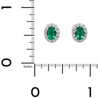 18K White Gold Oval Emerald and Diamond Halo Stud Earrings