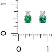 Platinum 2 Stone Cushion Cut Emerald and Diamond Stud Earrings