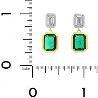 18K Yellow and White Gold 2 Stone Emerald and Diamond Stud Earrings