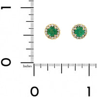 18K Yellow Gold Round Emerald and Diamond Halo Stud Earrings
