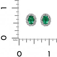 18K White Gold Oval Emerald and Diamond Halo Stud Earrings