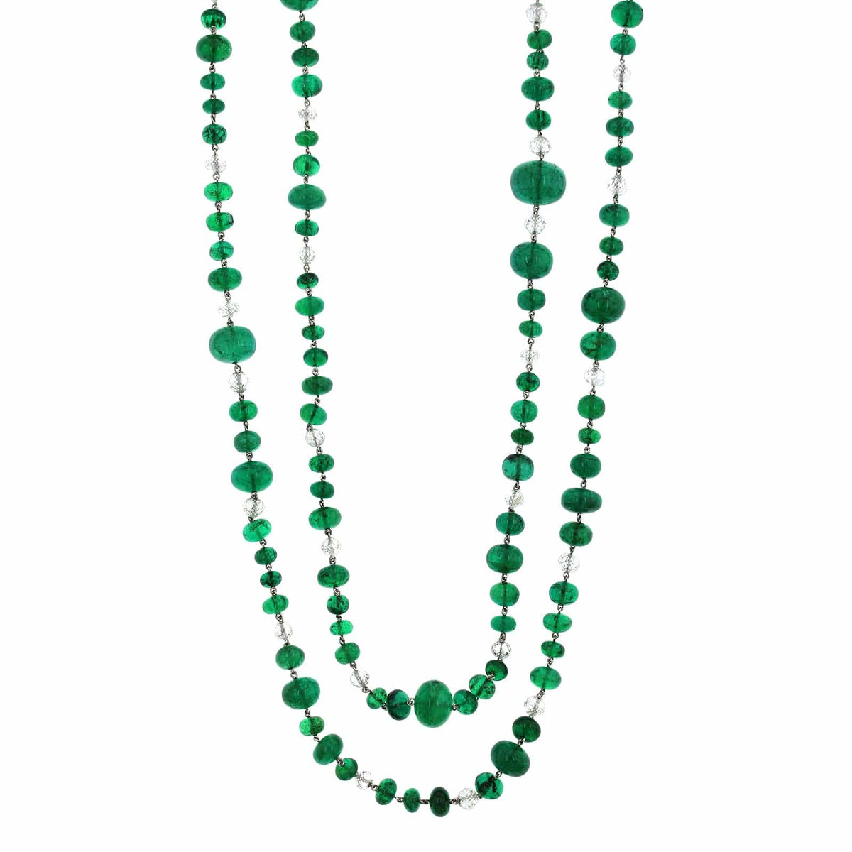 Platinum Emerald and Diamond Bead Necklace