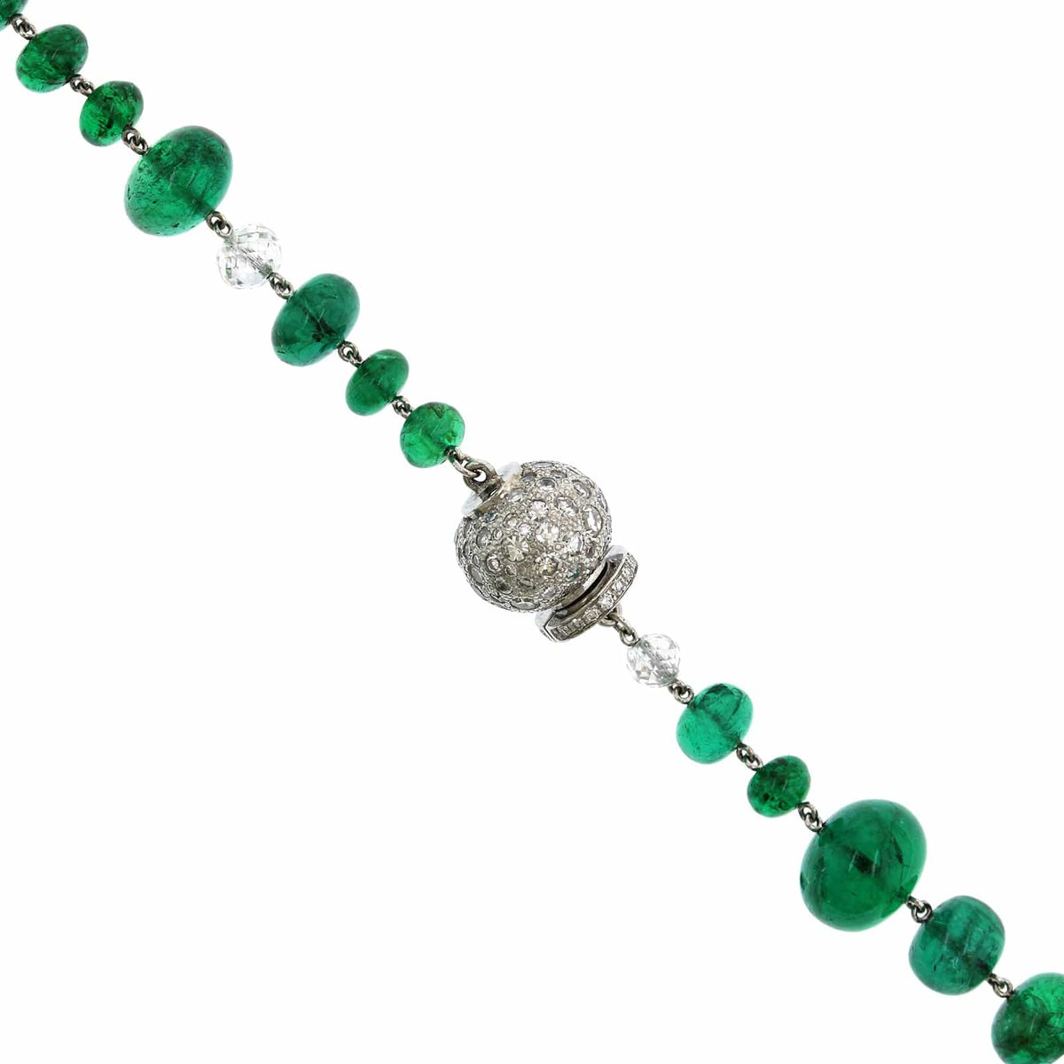 Platinum Emerald and Diamond Bead Necklace
