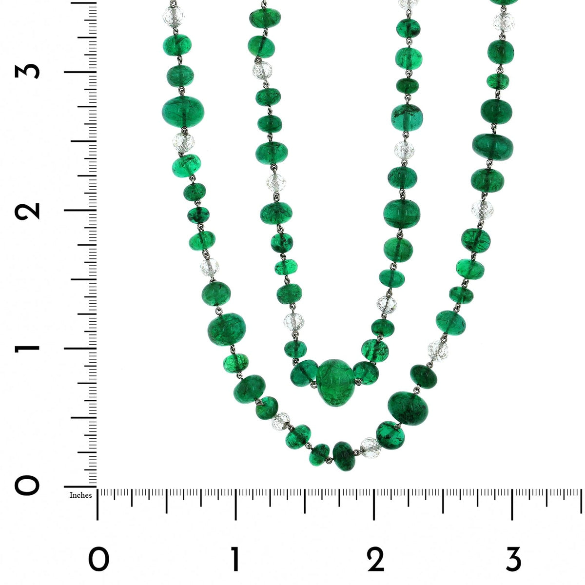 Platinum Emerald and Diamond Bead Necklace
