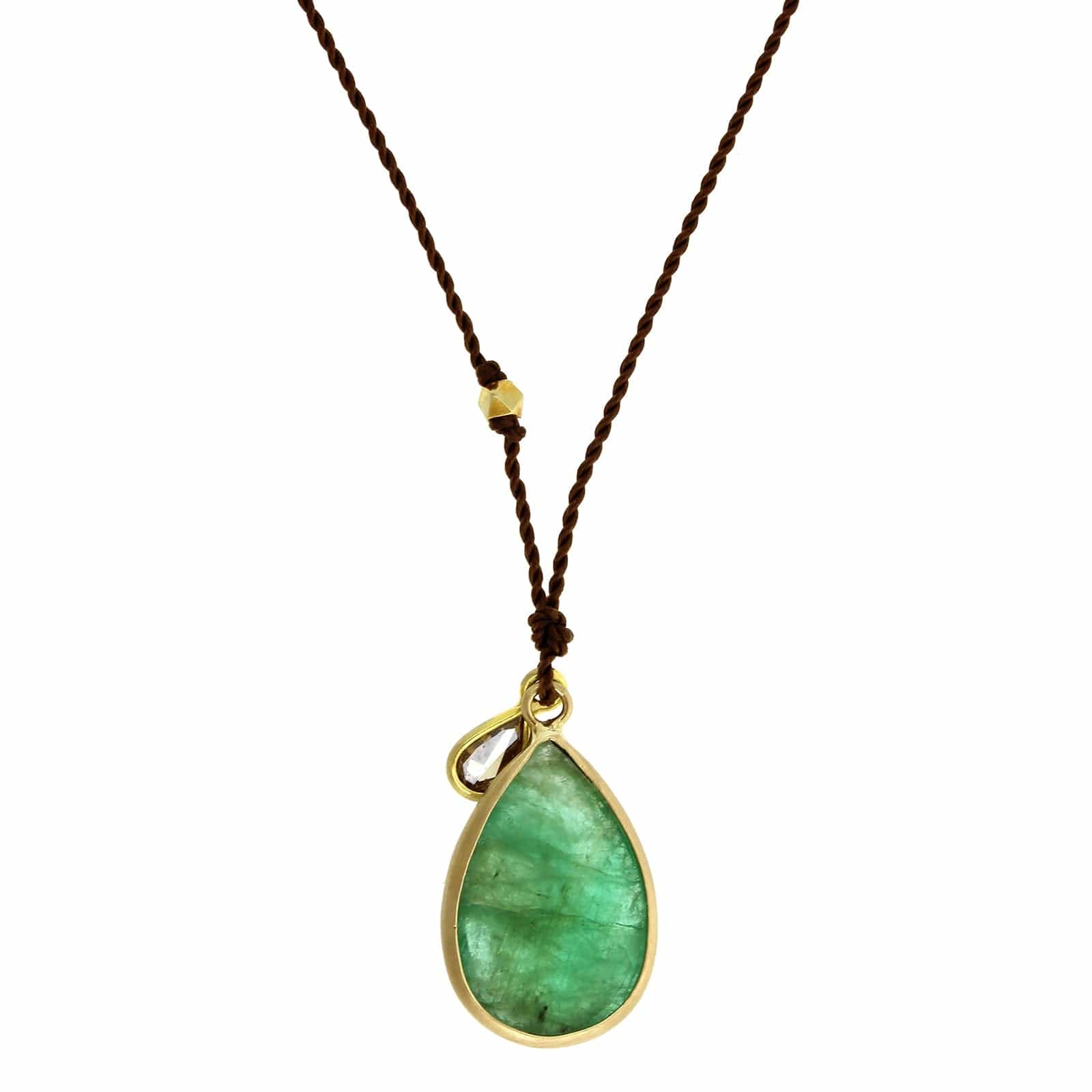 18K Yellow Gold Pear Emerald Pendant