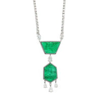 Bayco Platinum Diamond and Carved Emerald Pendant Necklace