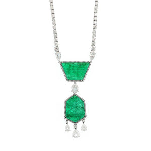 Bayco Platinum Diamond and Carved Emerald Pendant Necklace