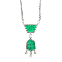 Bayco Platinum Diamond and Carved Emerald Pendant Necklace