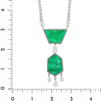 Bayco Platinum Diamond and Carved Emerald Pendant Necklace