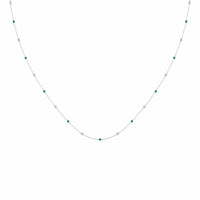 18K White Gold Round Emerald and Marquise Diamond By The Yard Necklace