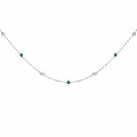 18K White Gold Round Emerald and Marquise Diamond By The Yard Necklace