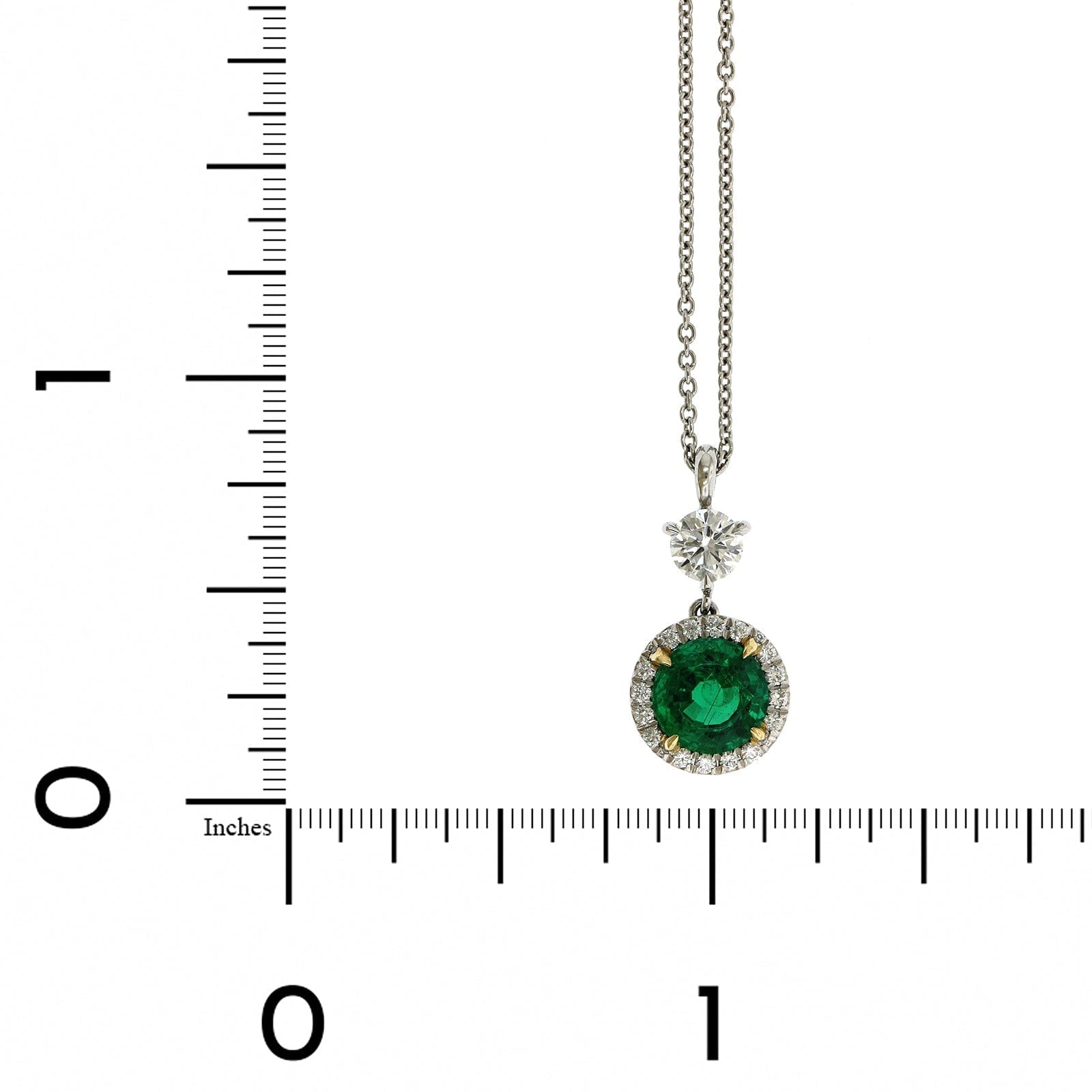 Platinum Emerald and Diamond Halo Pendant