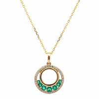 14K Yellow Gold Emerald and Diamond Pendant Necklace