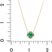 14K Yellow Gold Emerald and Diamond Quatrefoil Motif Pendant Necklace