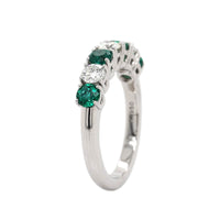 Platinum 7 Stone Alternating Emerald and Diamond Band