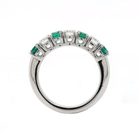 Platinum 7 Stone Alternating Emerald and Diamond Band