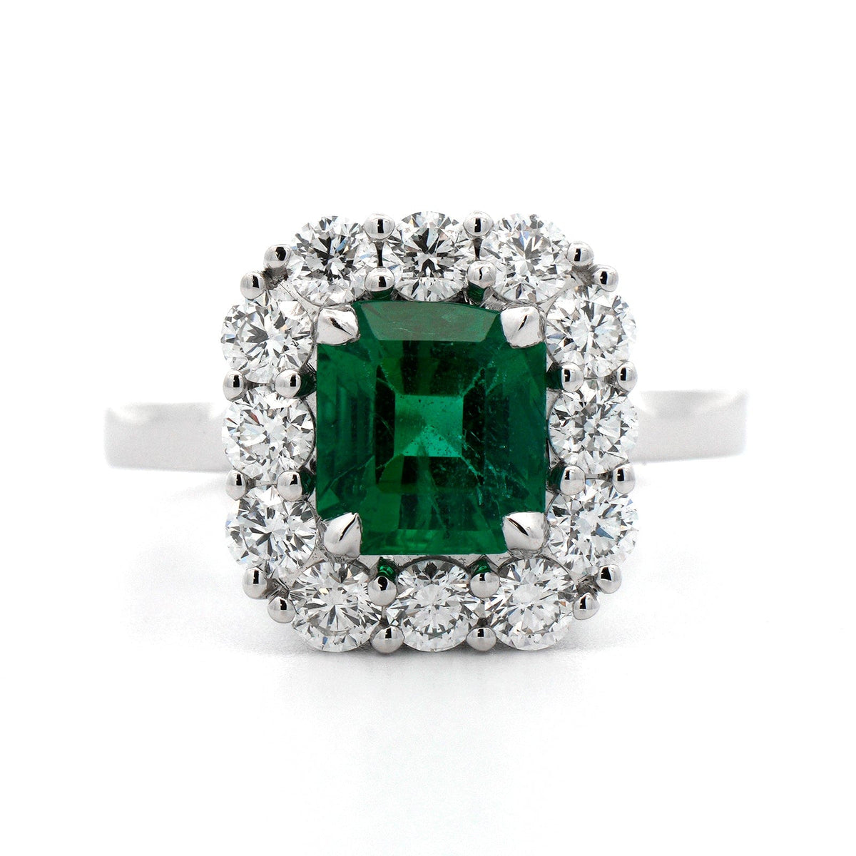 18K White Gold Emerald and Diamond Ring