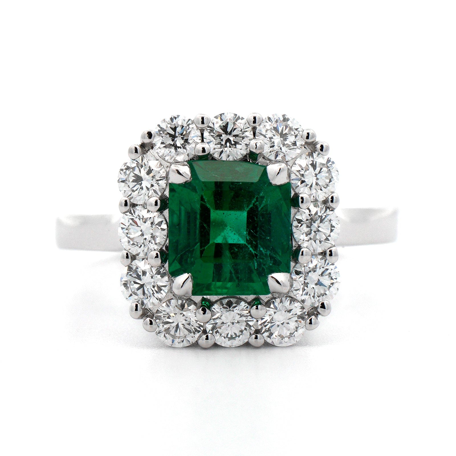 18K White Gold Emerald and Diamond Ring