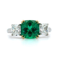 Platinum Emerald and Diamond 3 Stone Ring