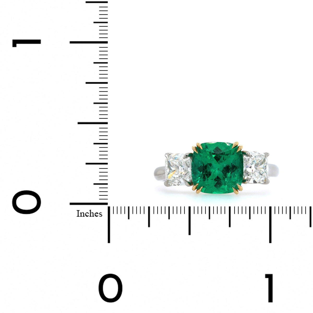 Platinum Emerald and Diamond 3 Stone Ring