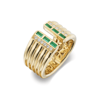 18K Yellow Gold Emerald and Diamond Cuff Ring