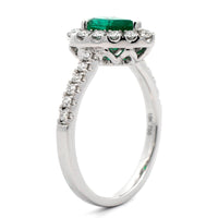 18K White Gold Pear Emerald and Diamond Ring