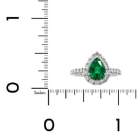 18K White Gold Pear Emerald and Diamond Ring