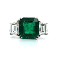 Platinum Emerald and Diamond 3 Stone Ring