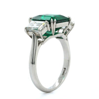 Platinum Emerald and Diamond 3 Stone Ring