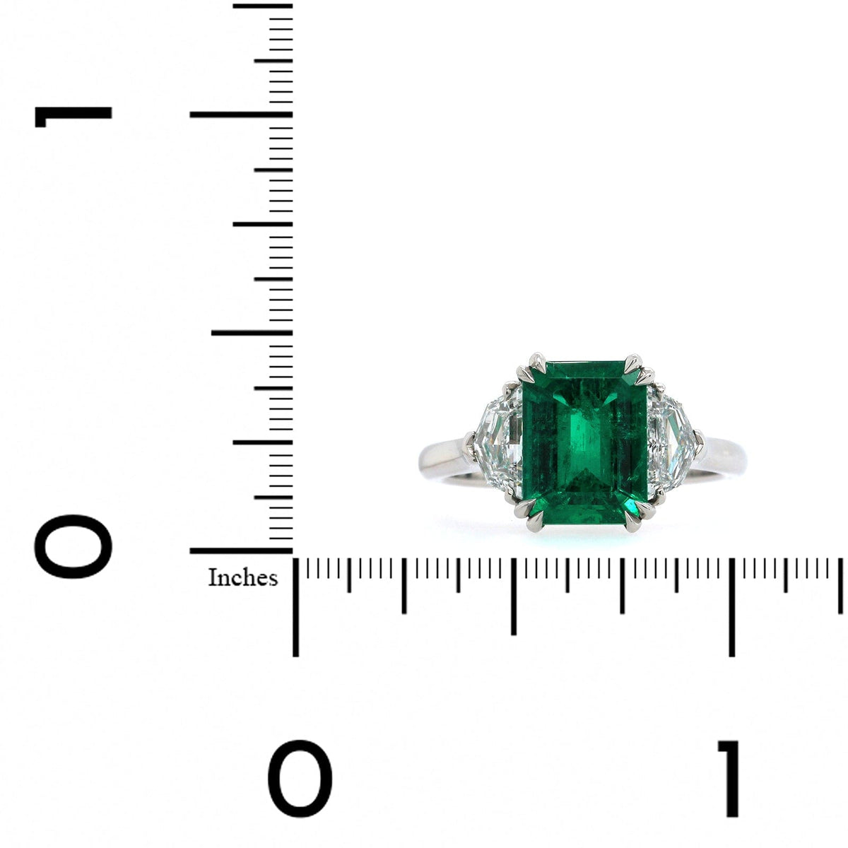 Platinum Emerald and Diamond 3 Stone Ring