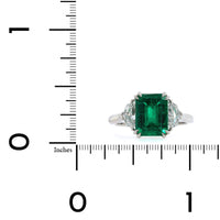Platinum Emerald and Diamond 3 Stone Ring