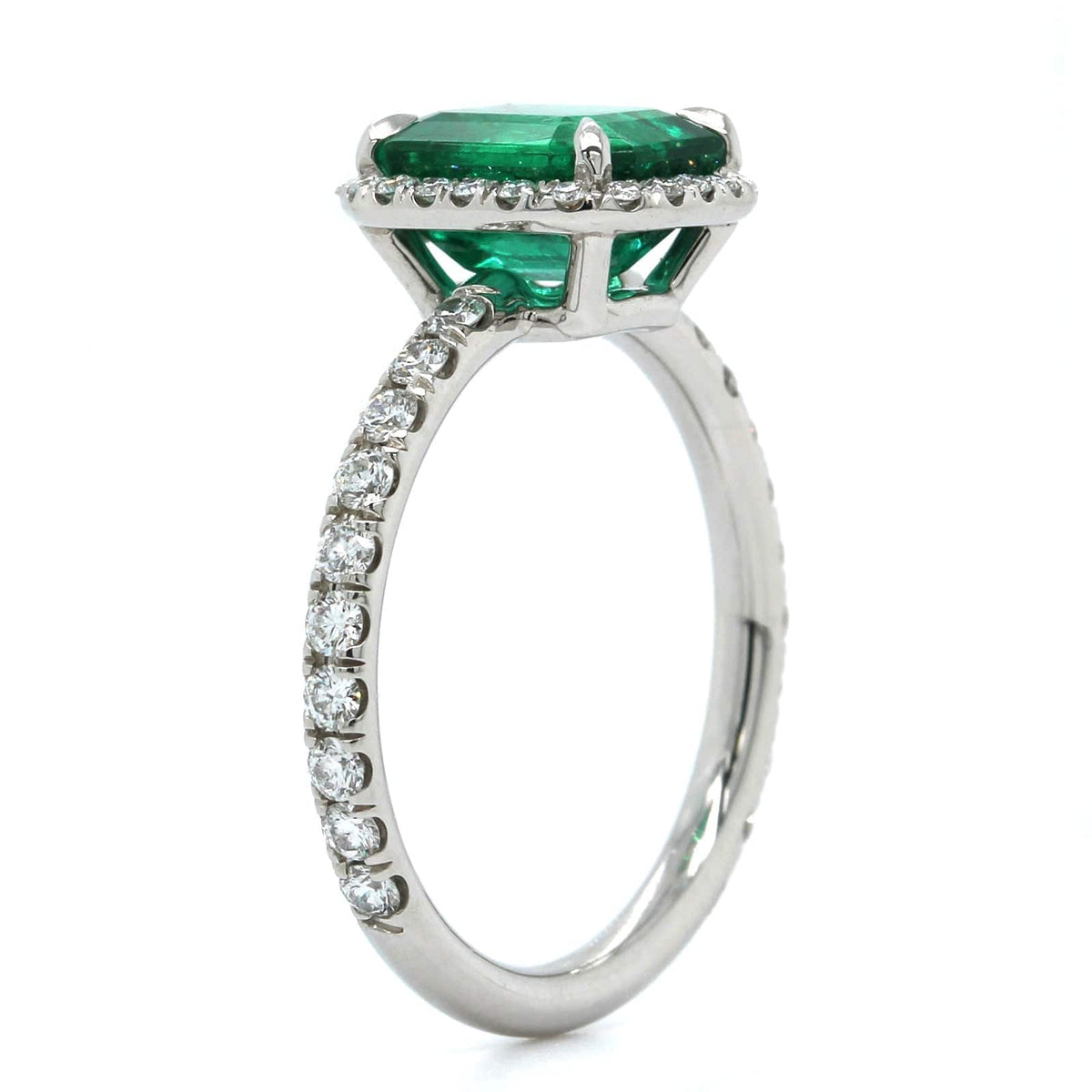 Platinum Emerald Diamond Halo Ring