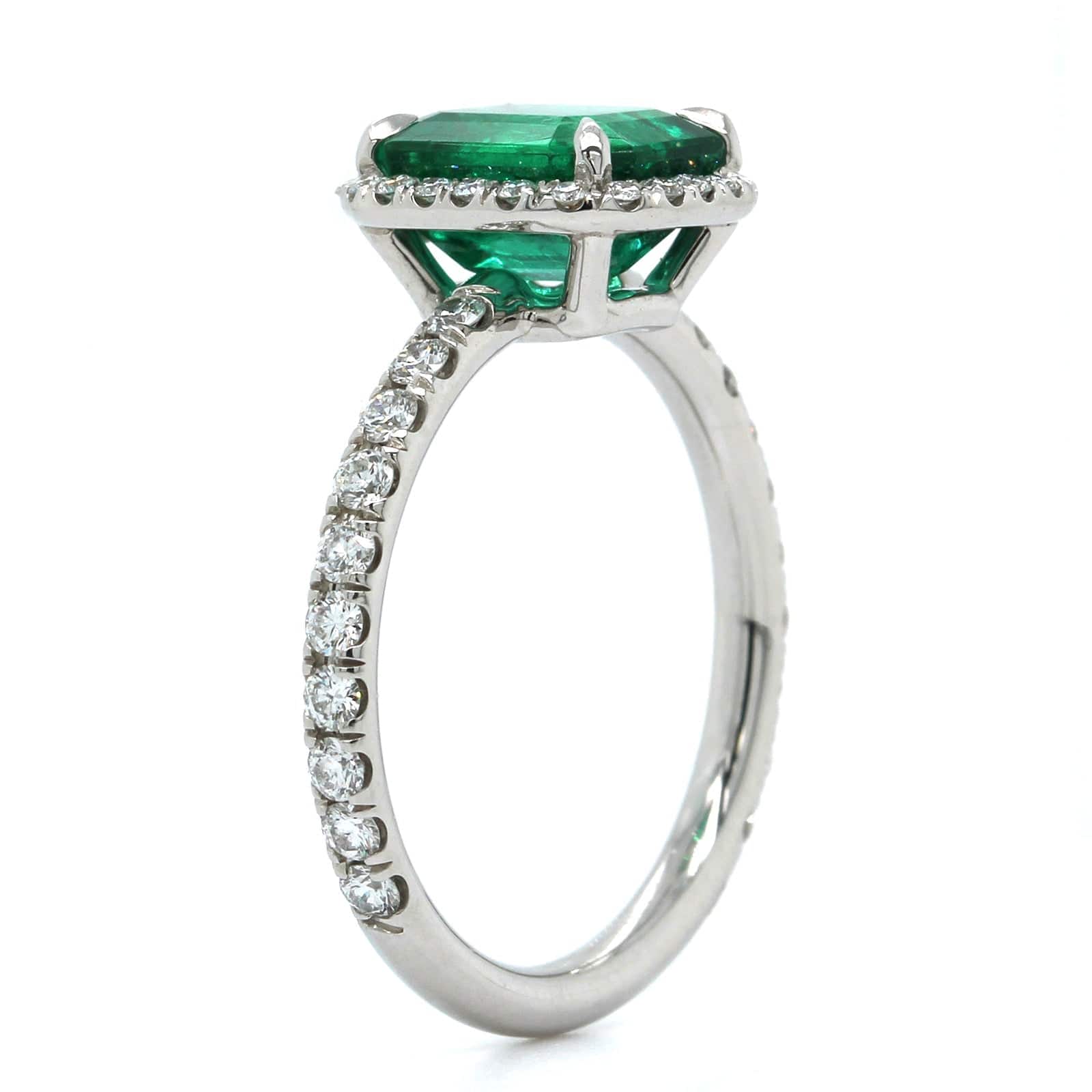 Platinum Emerald Diamond Halo Ring