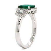 18K White Gold Emerald and Diamond Halo Ring