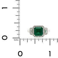 18K White Gold Emerald and Diamond Halo Ring