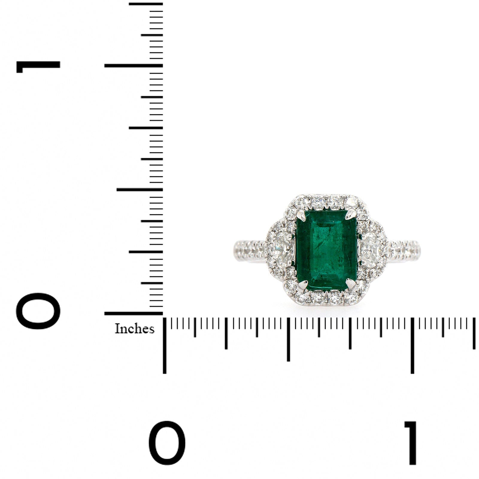 18K White Gold Emerald and Diamond Halo Ring
