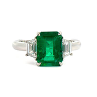 Platinum Emerald and Diamond 3 Stone Ring