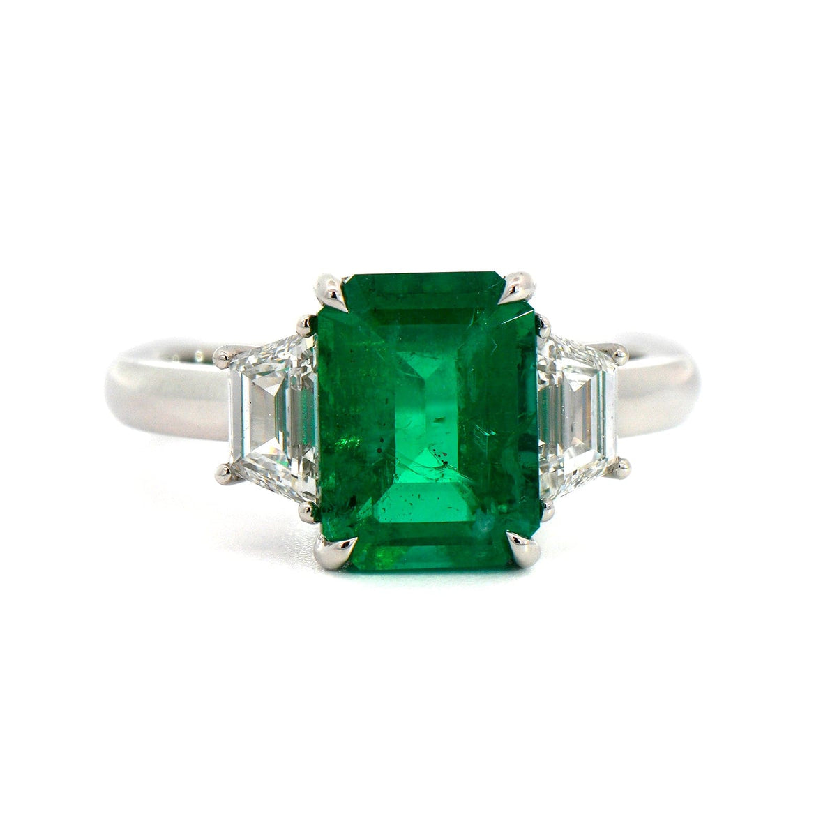 Platinum Emerald and Diamond 3 Stone Ring