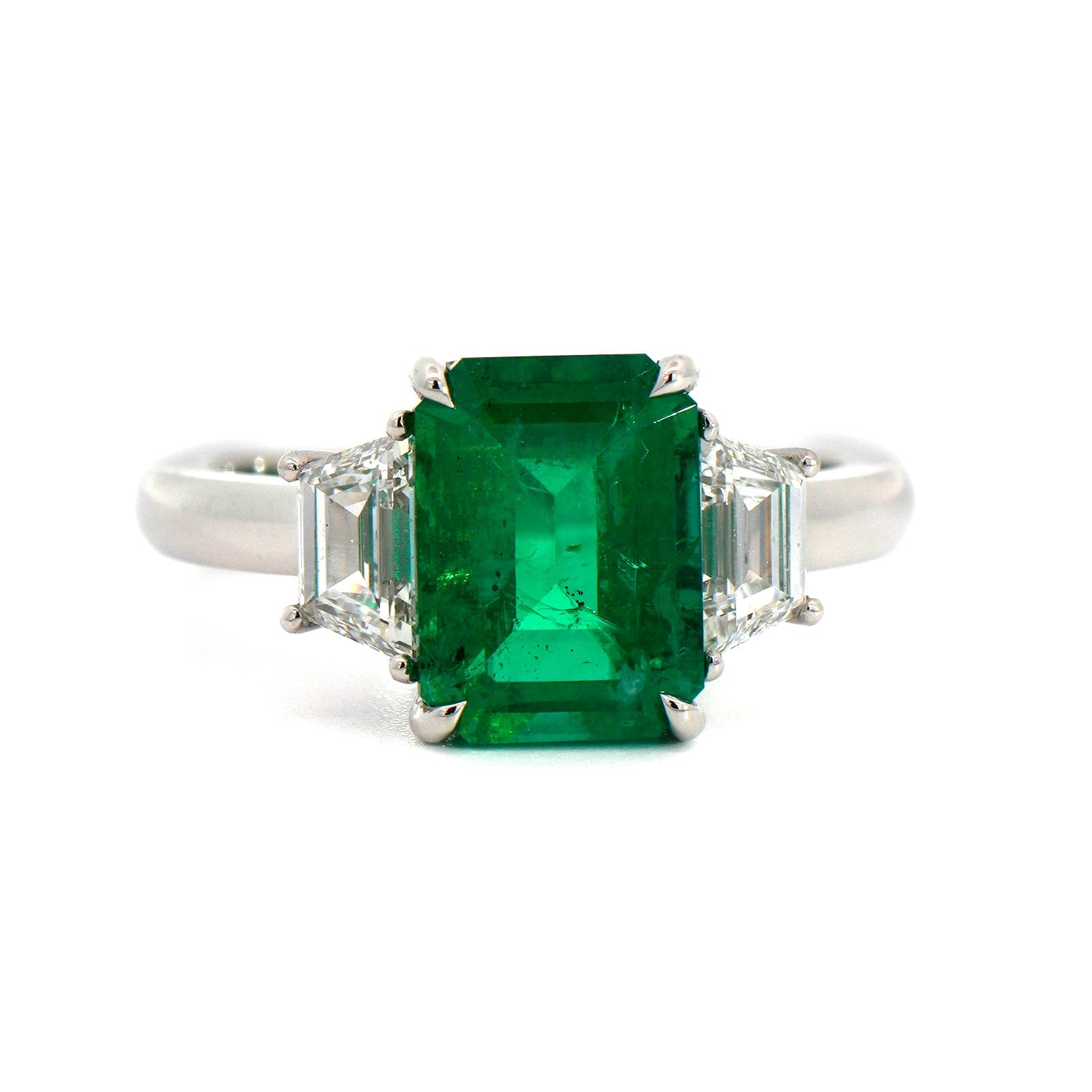 Platinum Emerald and Diamond 3 Stone Ring