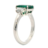 Platinum Emerald and Diamond 3 Stone Ring