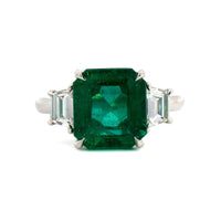Platinum Emerald and Diamond 3 Stone Ring