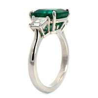 Platinum Emerald and Diamond 3 Stone Ring