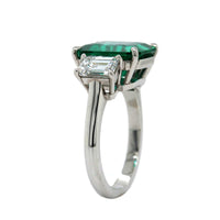 Platinum 3 Stone Emerald and Diamond Ring