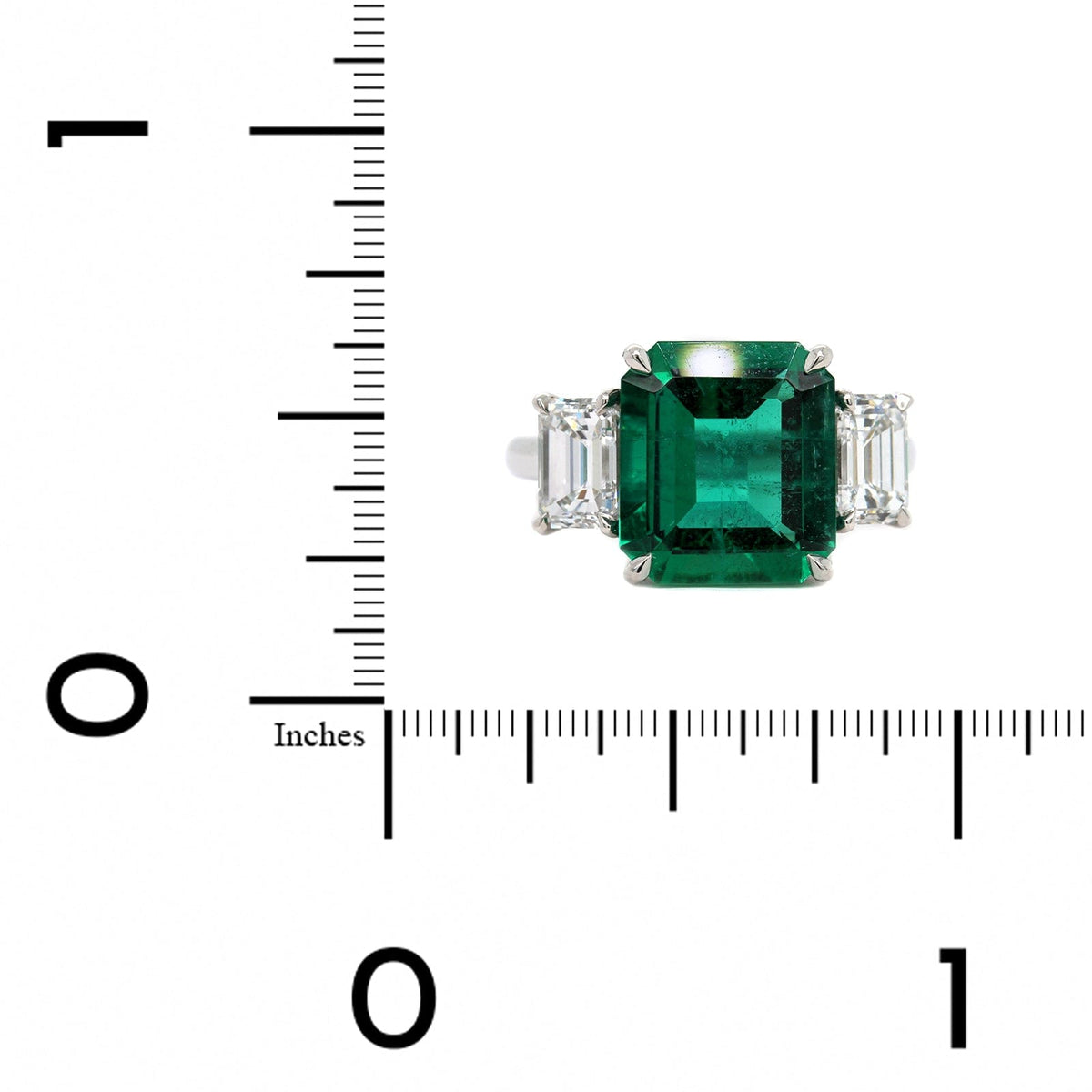 Platinum 3 Stone Emerald and Diamond Ring