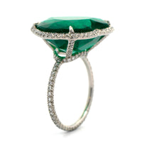 Platinum Heart Shaped Emerald and Diamond Ring
