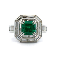 18K White Gold Square Emerald and Diamond Ring